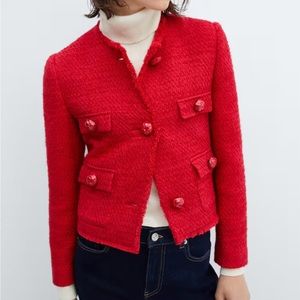 MANGO POCKET TWEED JACKET RED - S